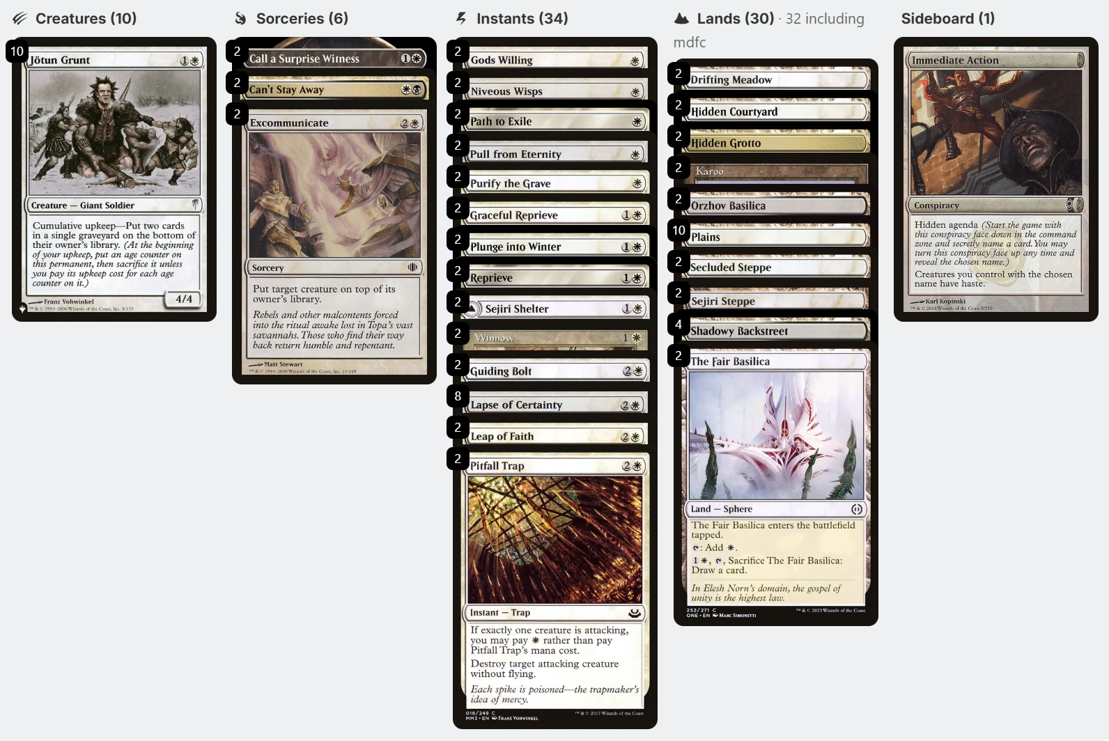 JoGr deck list by type and mana cost